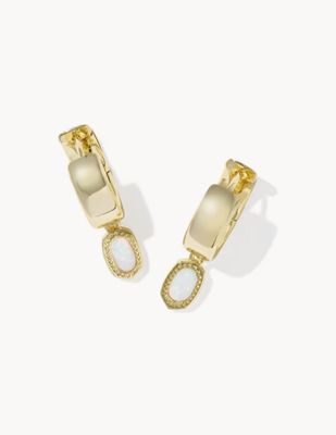 Mini Ellie Wide Huggie in Gold Bright White Opal