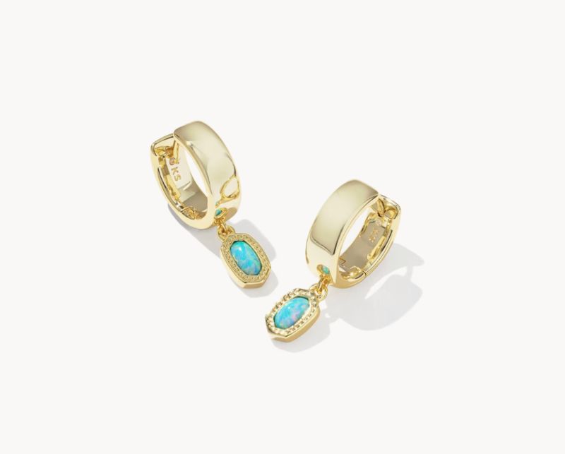 Mini Ellie Wide Huggie Gold Blue Opal