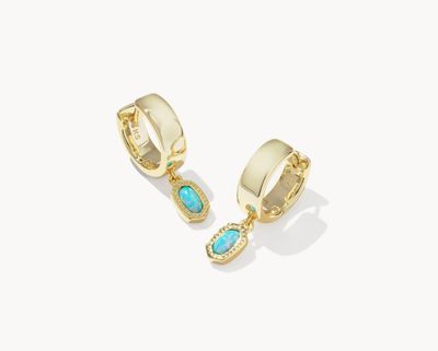 Mini Ellie Wide Huggie Gold Blue Opal