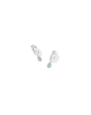 Mini Ellie Wide Huggie Earrings in Silver Green Opal