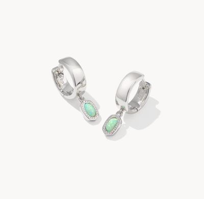 Mini Ellie Wide Huggie Earrings in Silver Green Opal