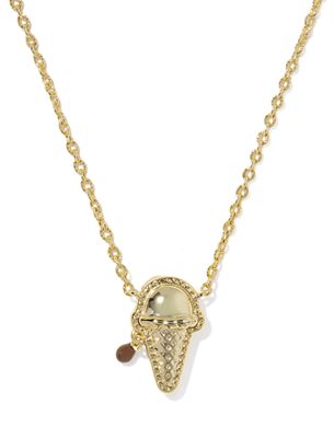 Ice Cream Pendant Necklace in Gold Pastel Pink Mother of Pearl