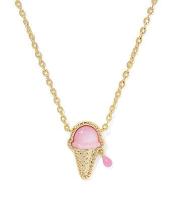 Ice Cream Pendant Necklace in Gold Pastel Pink Mother of Pearl