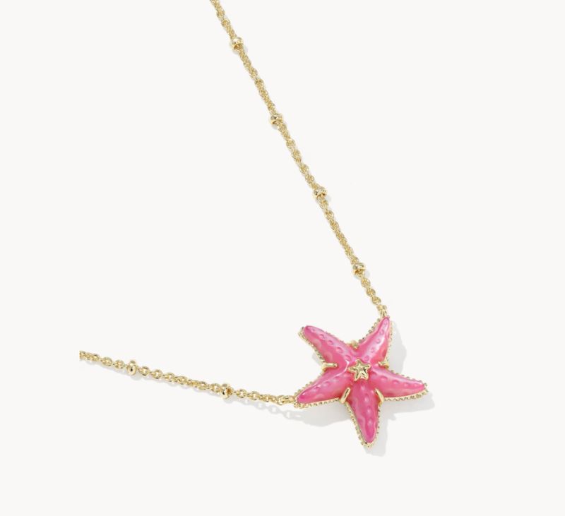 The Parker Starfish Pendant Necklace in Gold Bright Pink Mother of Pearl