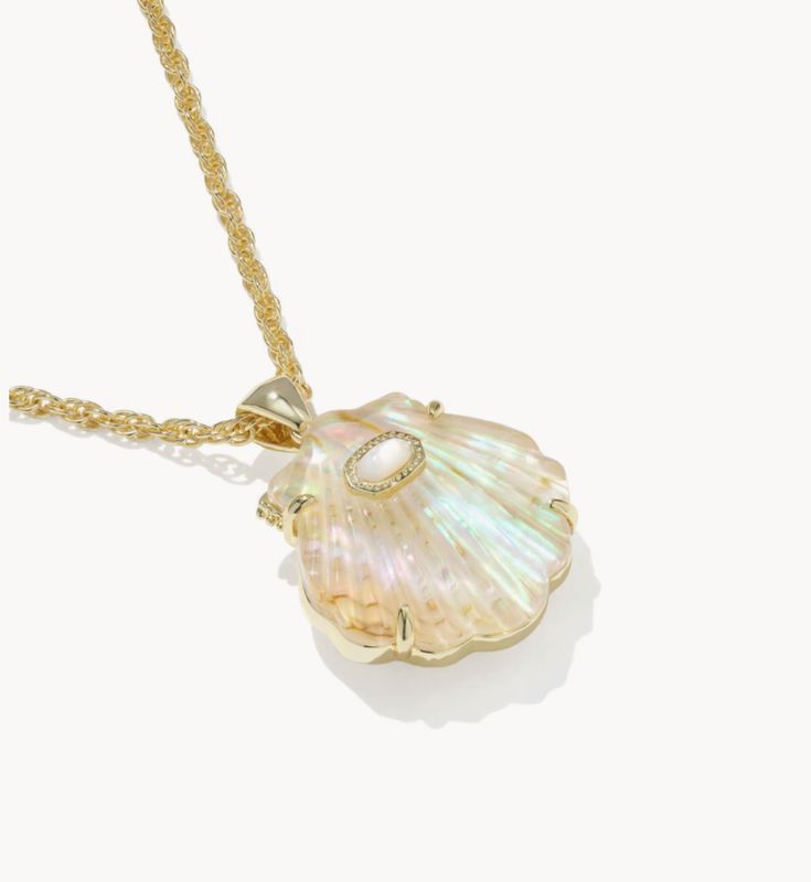 The Lucia Shell Pendant Necklace in Gold Iridescent Abalone