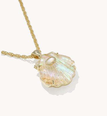 The Lucia Shell Pendant Necklace in Gold Iridescent Abalone