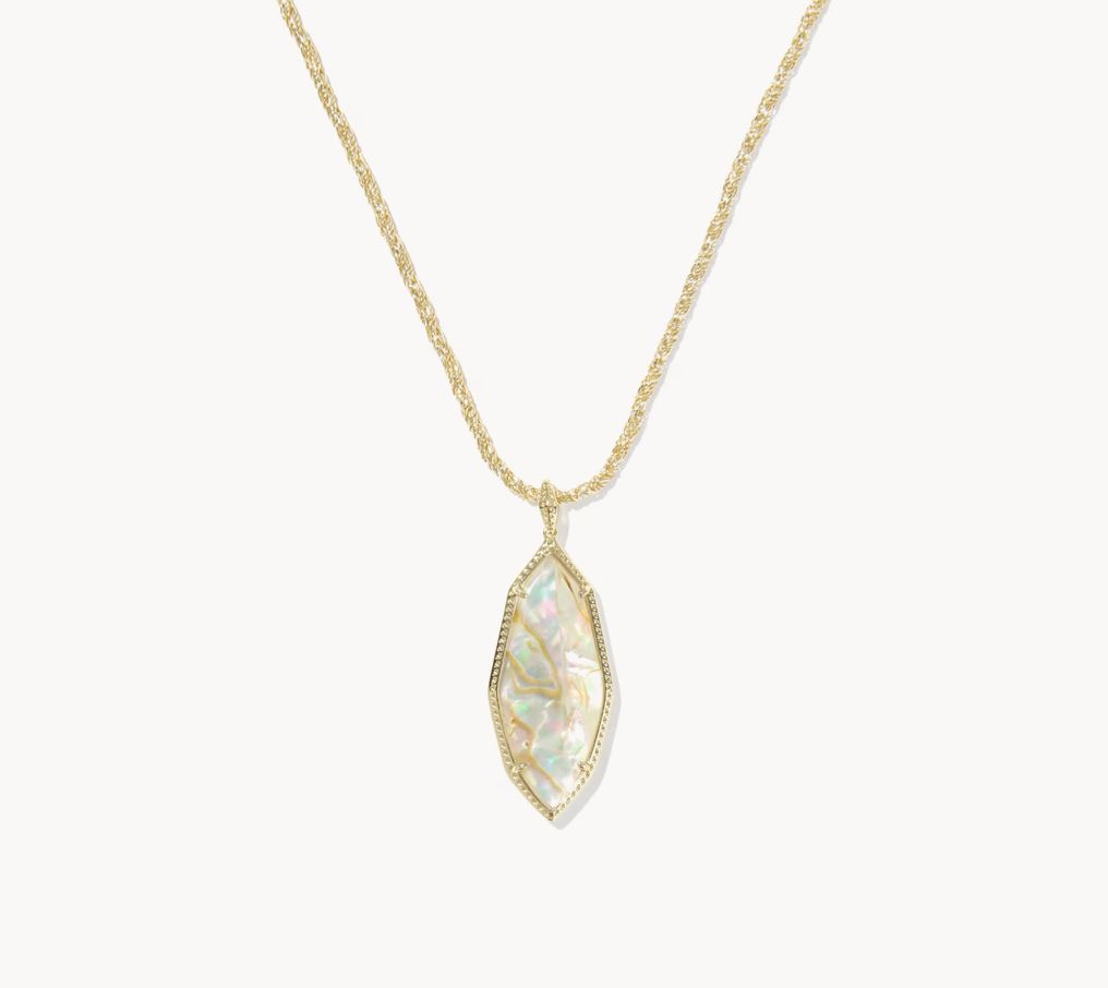 The Ophelia  Large Long Pendant in Gold Iridescet Abalone