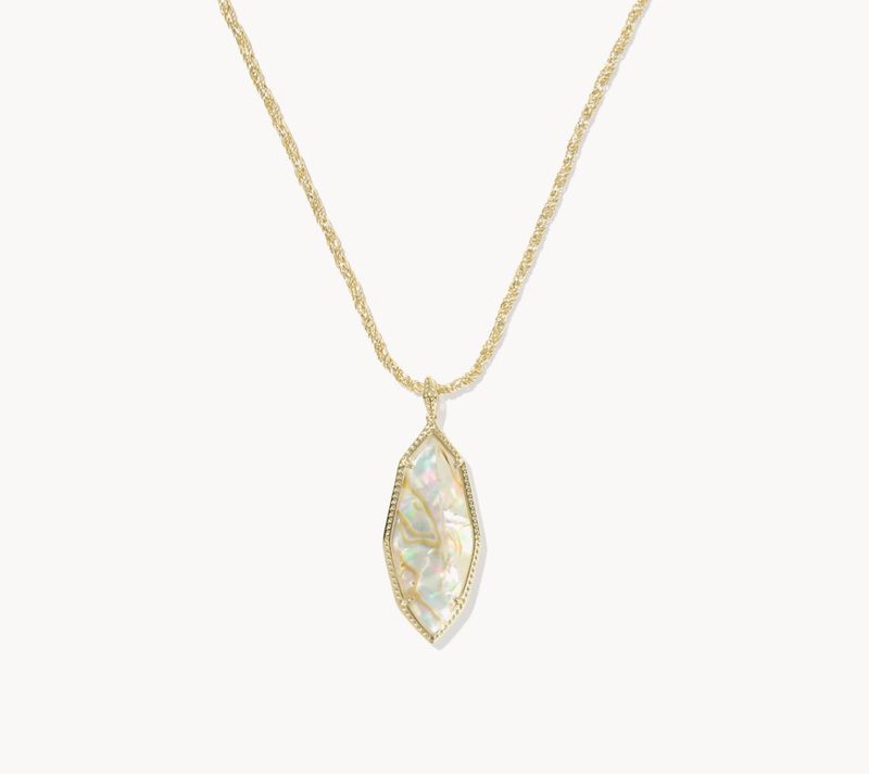 The Ophelia  Large Long Pendant in Gold Iridescet Abalone