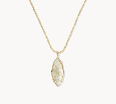 The Ophelia  Large Long Pendant in Gold Iridescet Abalone