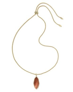 The Ophelia Large Long Pendant in Gold Burnt Orange Mother of Pearl