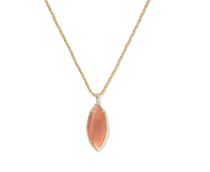 The Ophelia Large Long Pendant in Gold Burnt Orange Mother of Pearl
