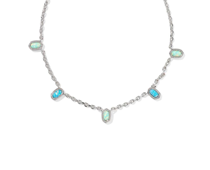 Mini Elisa Strand Necklace in Silver Green Mix