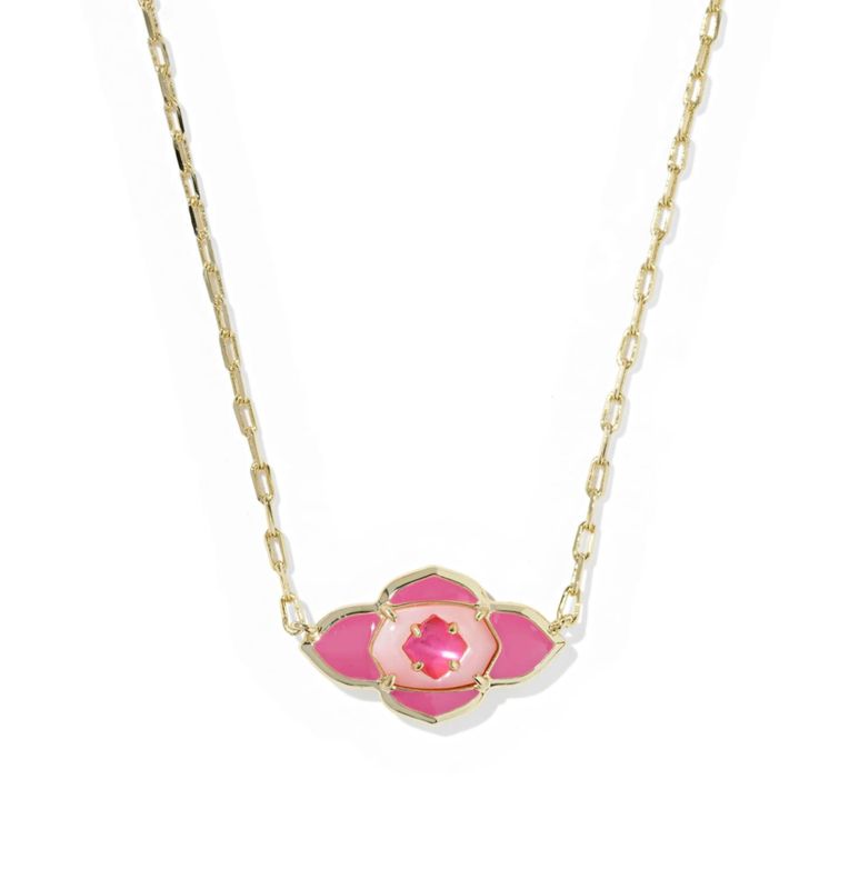 The Abbie Medallion Pendant in Gold Hot Pink Mix