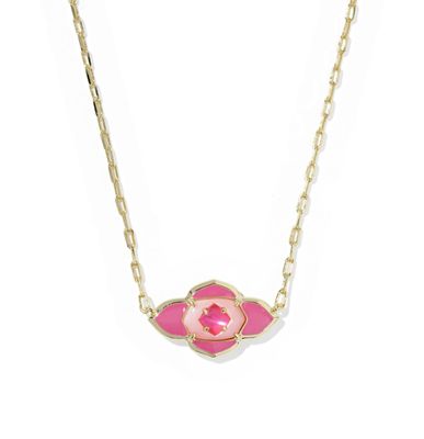 The Abbie Medallion Pendant in Gold Hot Pink Mix