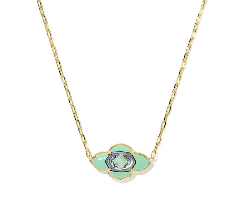 The Abbie Medallion Pendant in Gold Sea Green