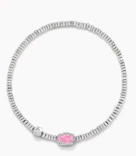 The Emilie Stretch Bracelet in Silver Pink Iridescent Glitter Glass