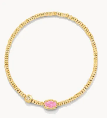 The Emilie Stretch Bracelet in Gold Pink Iridescent Glitter Glass