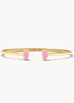 The Emilie Cuff Bracelet in Gold Pinnk Iridescent Glitter Glass