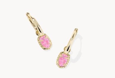 The Emilie Huggie Earrings in Gold in Pink Glitter Glass