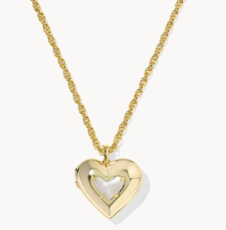 The Ari Puffy Heart Locket Necklace in Gold Ivory Mother of Pearl