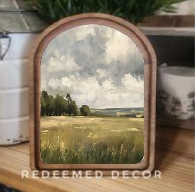 Arch Top Framed Art | Stormy Field