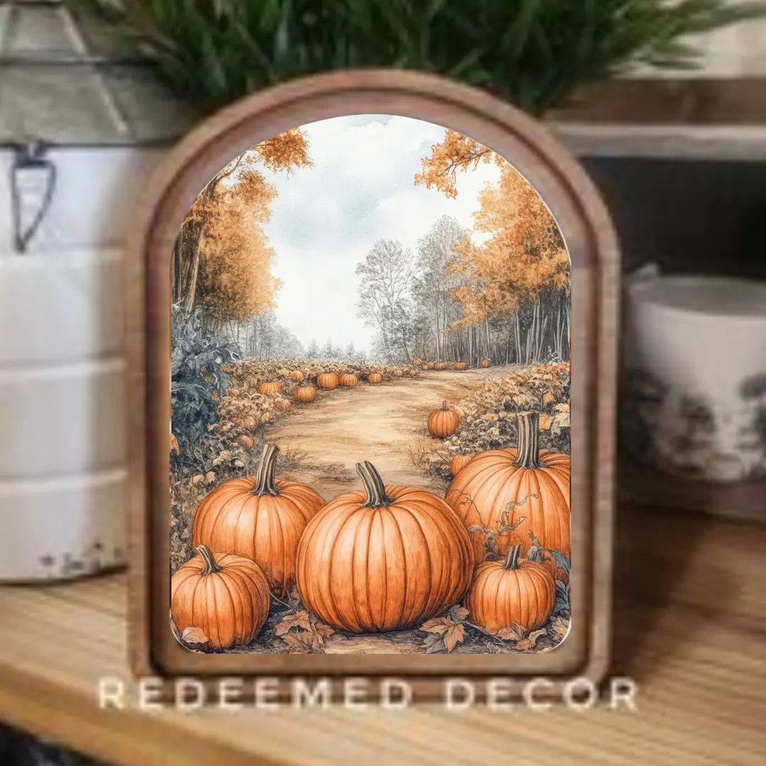 Arch Top Framed Art| Pumpkin Path