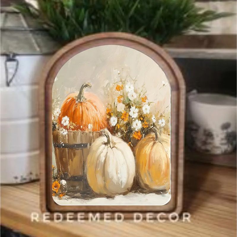 Arch Top Framed Art| Pumpkin Bucket