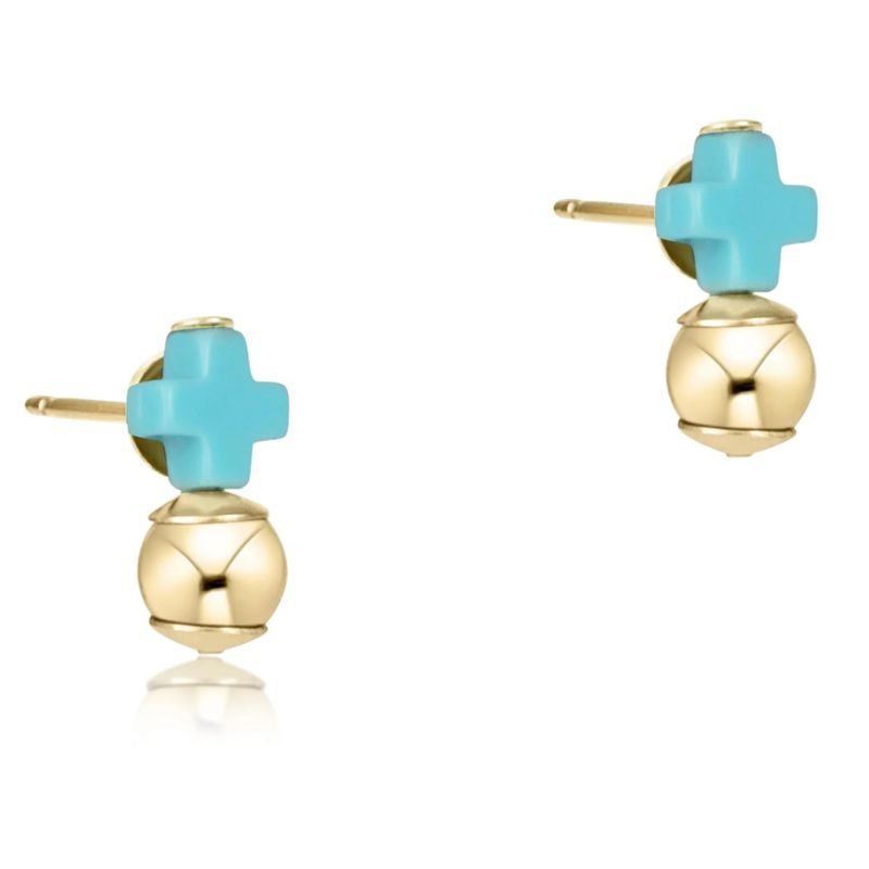 Enewton Signature Cross Turquoise Stud Classic Gold