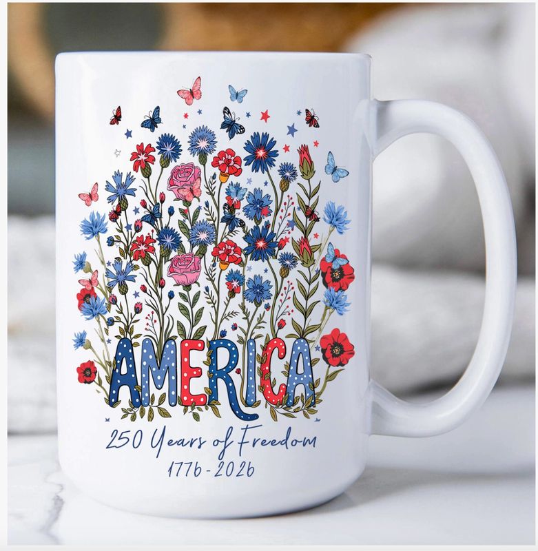 Patriotic Flowers 250 Anniversary Mug