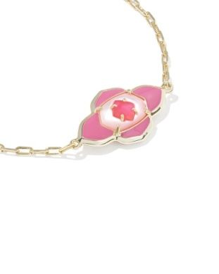 The Abbie Medallion Chain Bracelet in Gold Hot Pink Mix