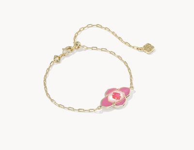 The Abbie Medallion Chain Bracelet in Gold Hot Pink Mix