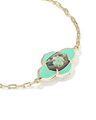 The Abbie Medallion Chain Bracelet in Gold Abalone Sea Green Mix