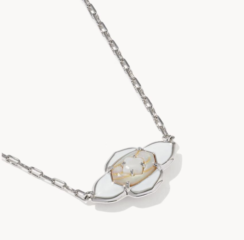 The Abbie Medallion Necklace in Silver White Mix