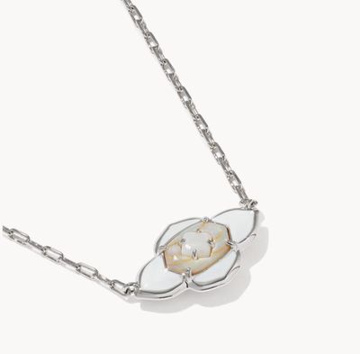The Abbie Medallion Necklace in Silver White Mix