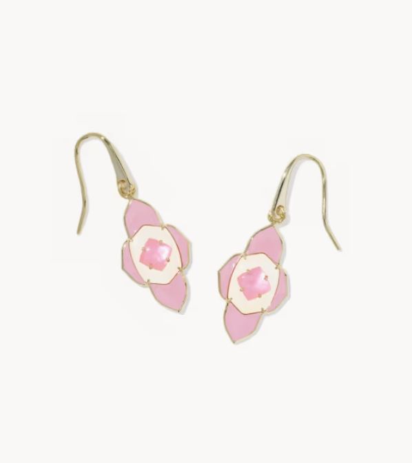 The Abbie Medallion Small Drop Earrings in Gold Pink Mix