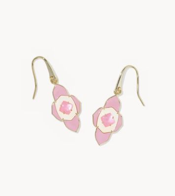 The Abbie Medallion Small Drop Earrings in Gold Pink Mix