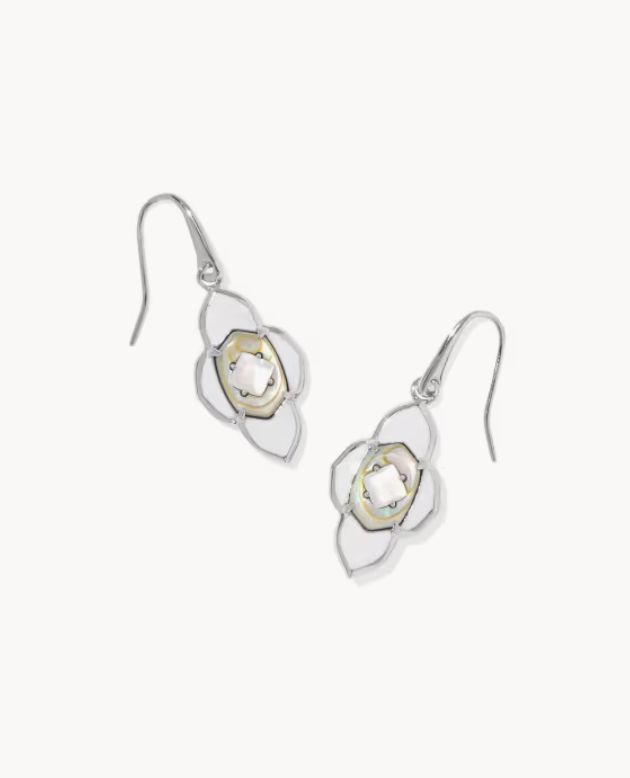 The Abbie Medallion Small Drop Earrings in Silver White Mix