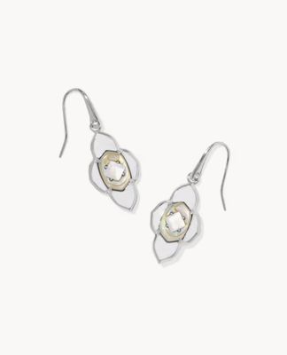 The Abbie Medallion Small Drop Earrings in Silver White Mix