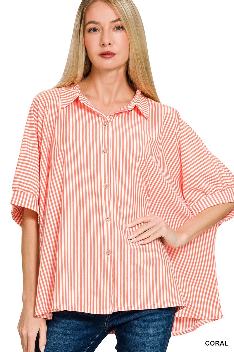 The Libby Button Down, Color: Coral, Size: S/M