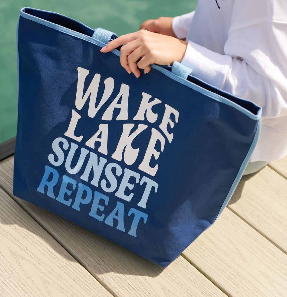 Wake Lake Sunset Repeat Navy Tote