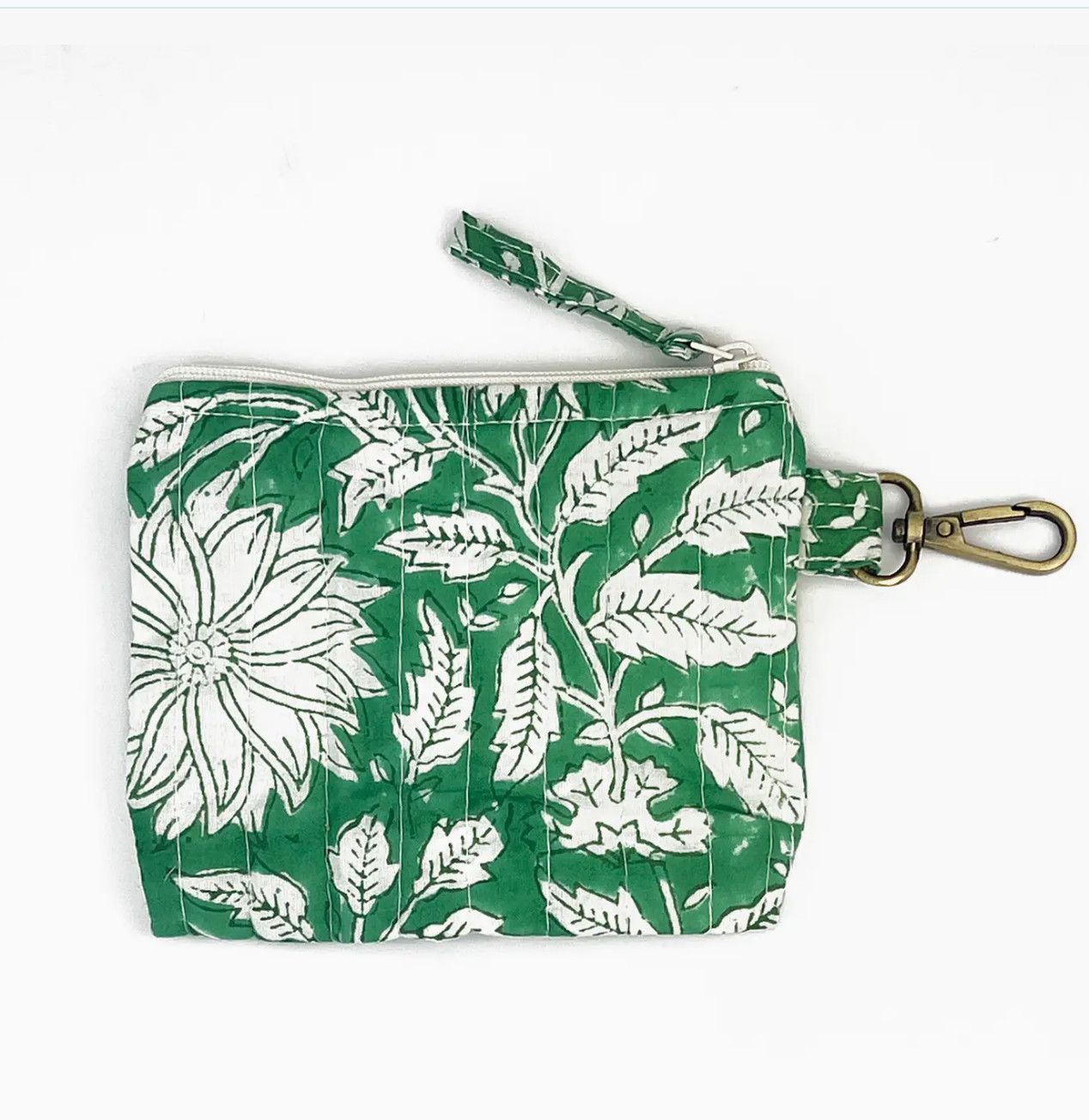 Block Print Quilted Pouch, Color: Teal Dandelion