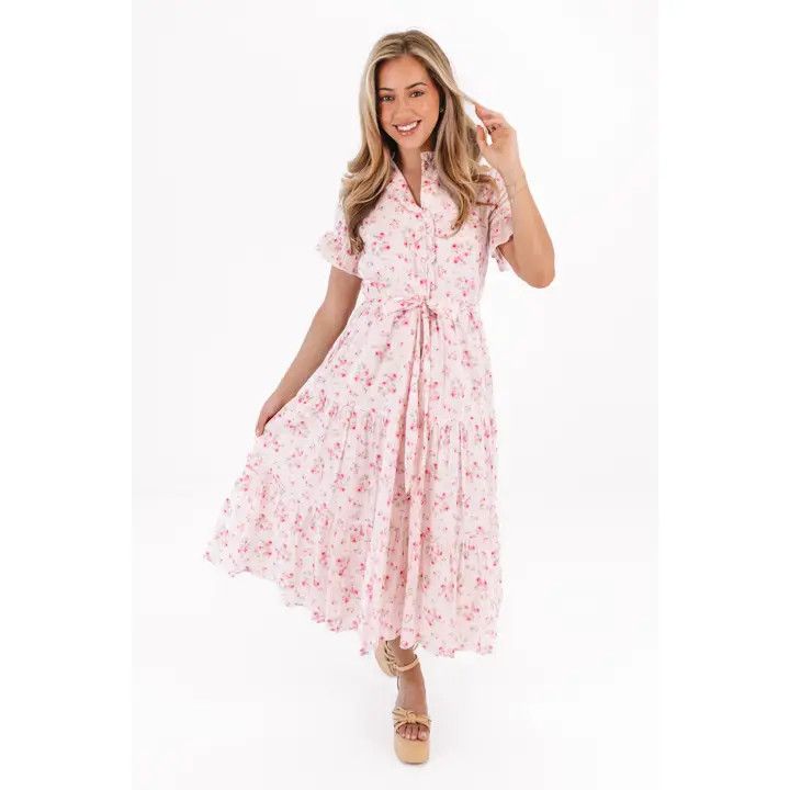 The Ellie Midi Dress, Color: Pink, Size: XS