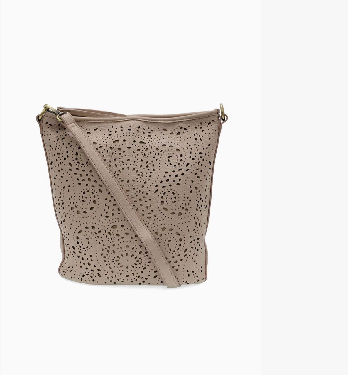 Lazer Cut Eyelet Bucket Crossbody, Color: Taupe