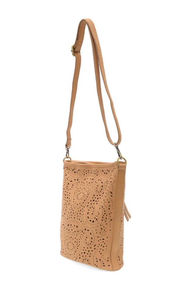 Lazer Cut Eyelet Bucket Crossbody  Tan