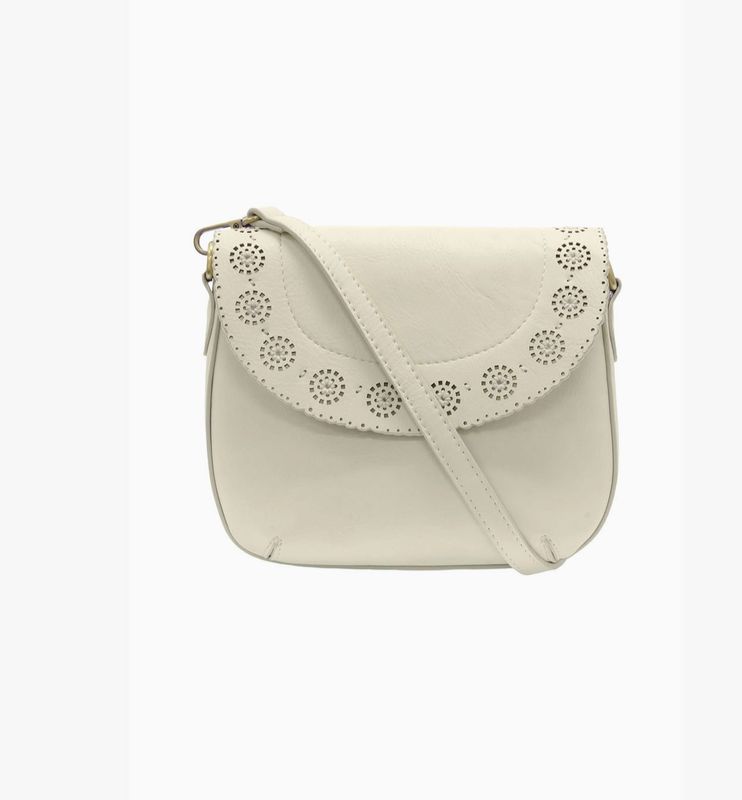 Laser Cut Daisy Flap Crossbody | White