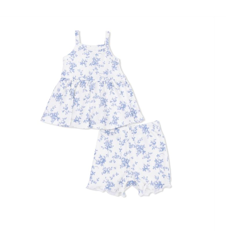 Angel Dear Baby Blue Vines Floral Peplum Tank &amp; Bike Shorts