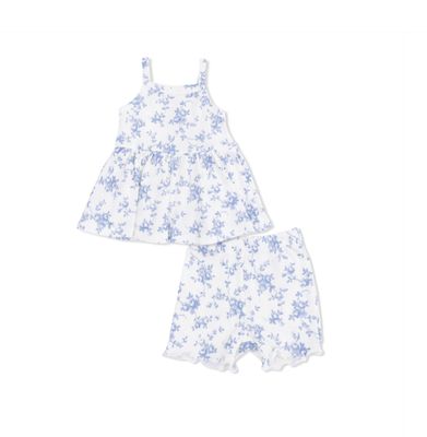 Angel Dear Baby Blue Vines Floral Peplum Tank &amp; Bike Shorts