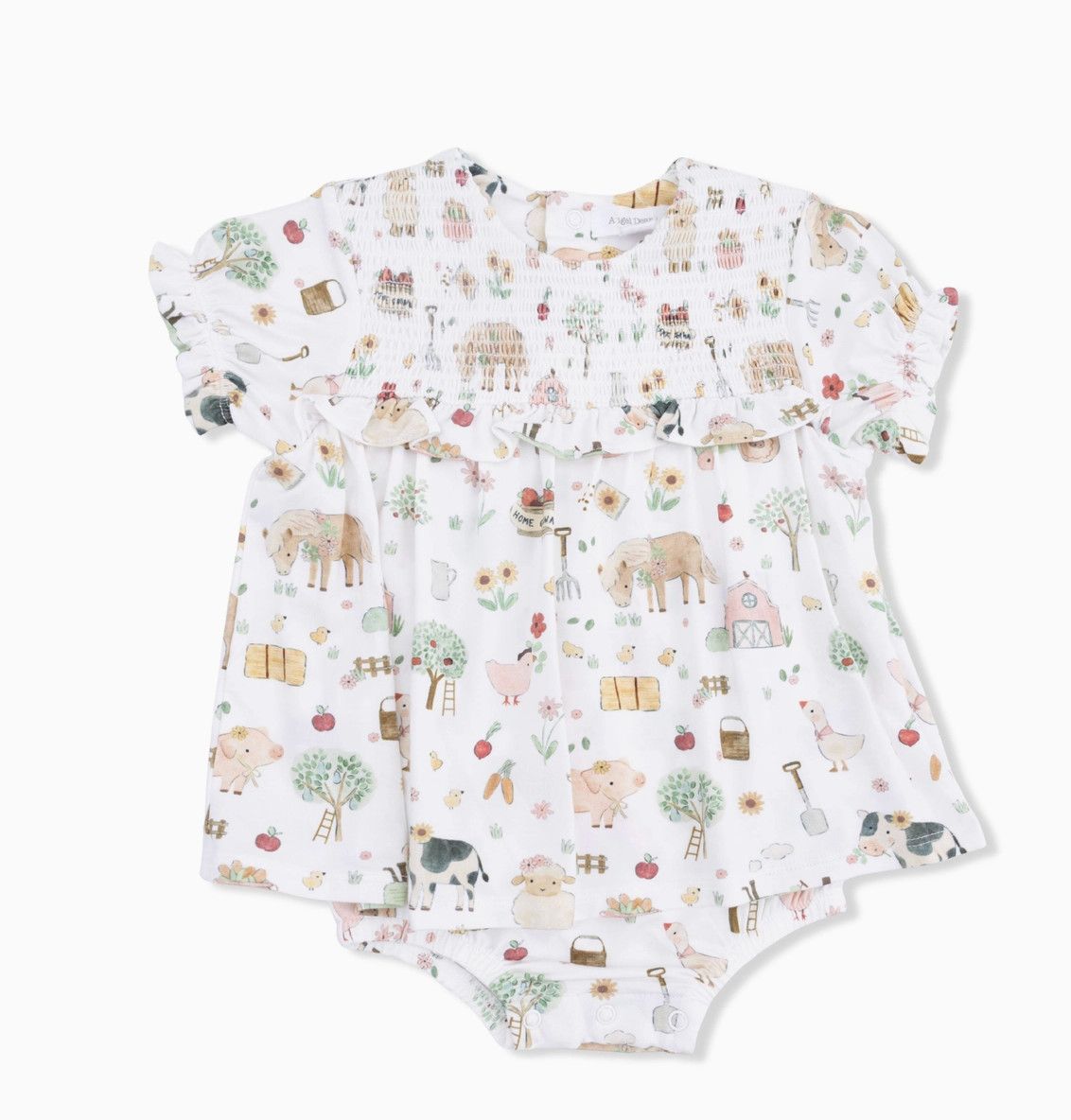 Angel Dear Cute Farm Animals Pink Smocked Ruffle Bubble + Skirt, Size: 3-6M