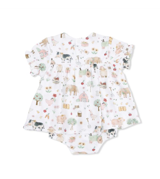 Angel Dear Cute Farm Animals Pink Smocked Ruffle Bubble + Skirt