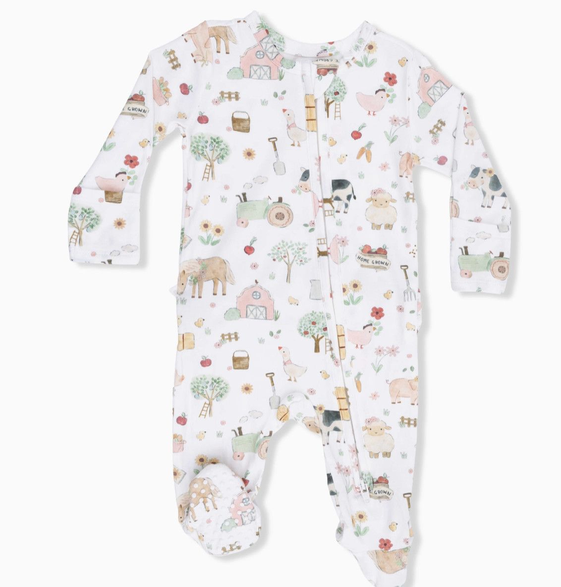 Angel Dear Cute Farm Animals Pink 2 Way Zipper Ruffle Footie, Size: NB